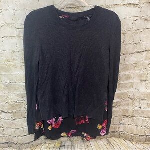 Thakoon Sweater Top Layered Gray Floral Design Nation Sweater Top